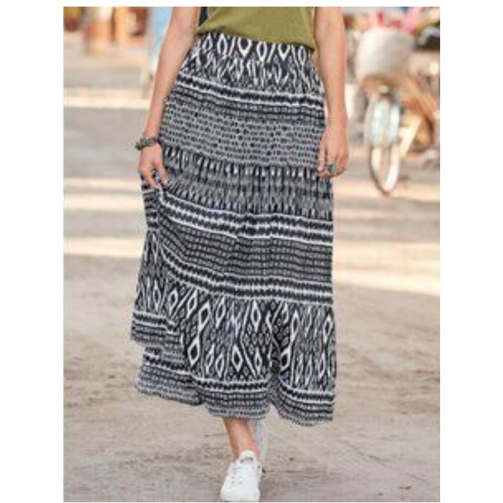 Sundance Black White Tiered Cotton Blend Maxi Skirt XXL